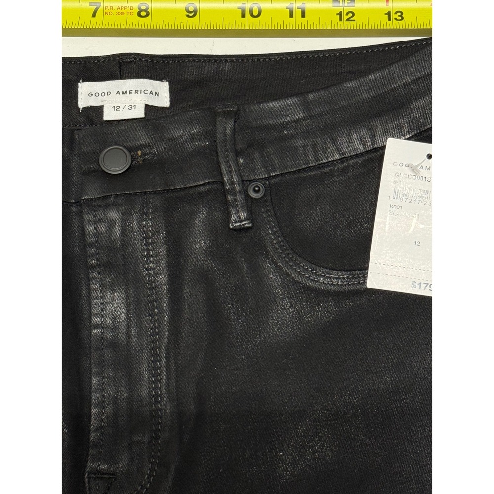 Good American Good Legs Straight Black Wax Coated Jeans Size 12 31 New w Tags - Picture 4 of 6